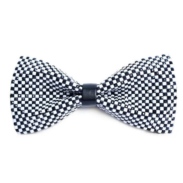 Black &amp; White Checkered Rhinestone Men's Bow Tie