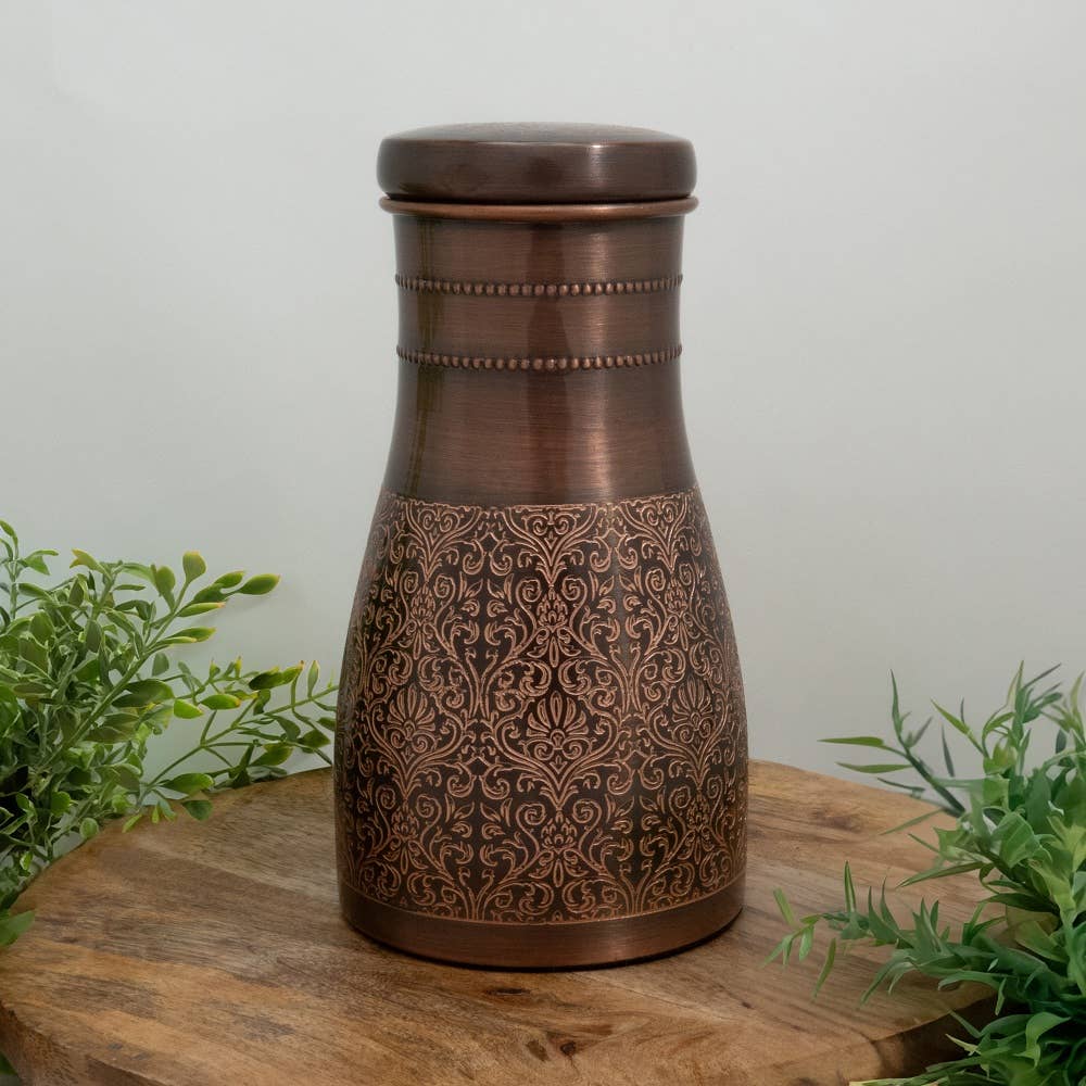 Ren kobberkaraffel antik ætset med låg ± 950 ml kande