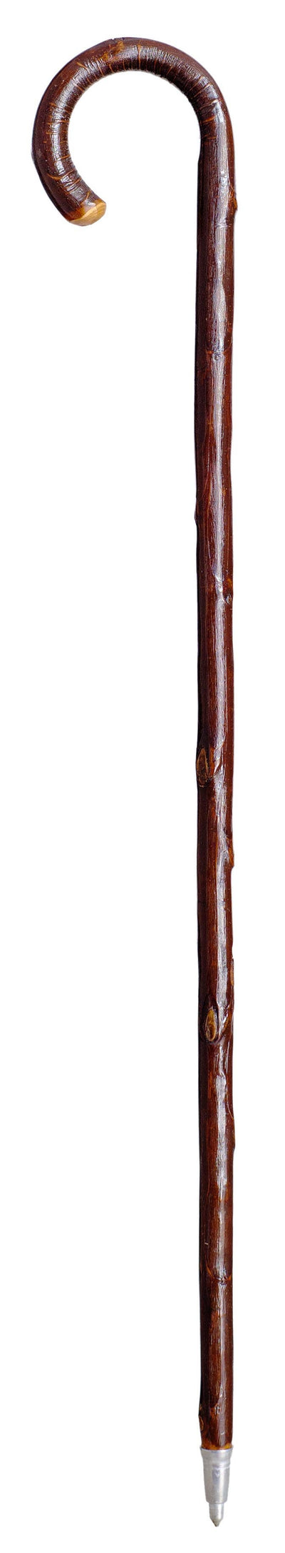 Trekking Stick in Chestnut Wood with Curved Handle - Dark Brown