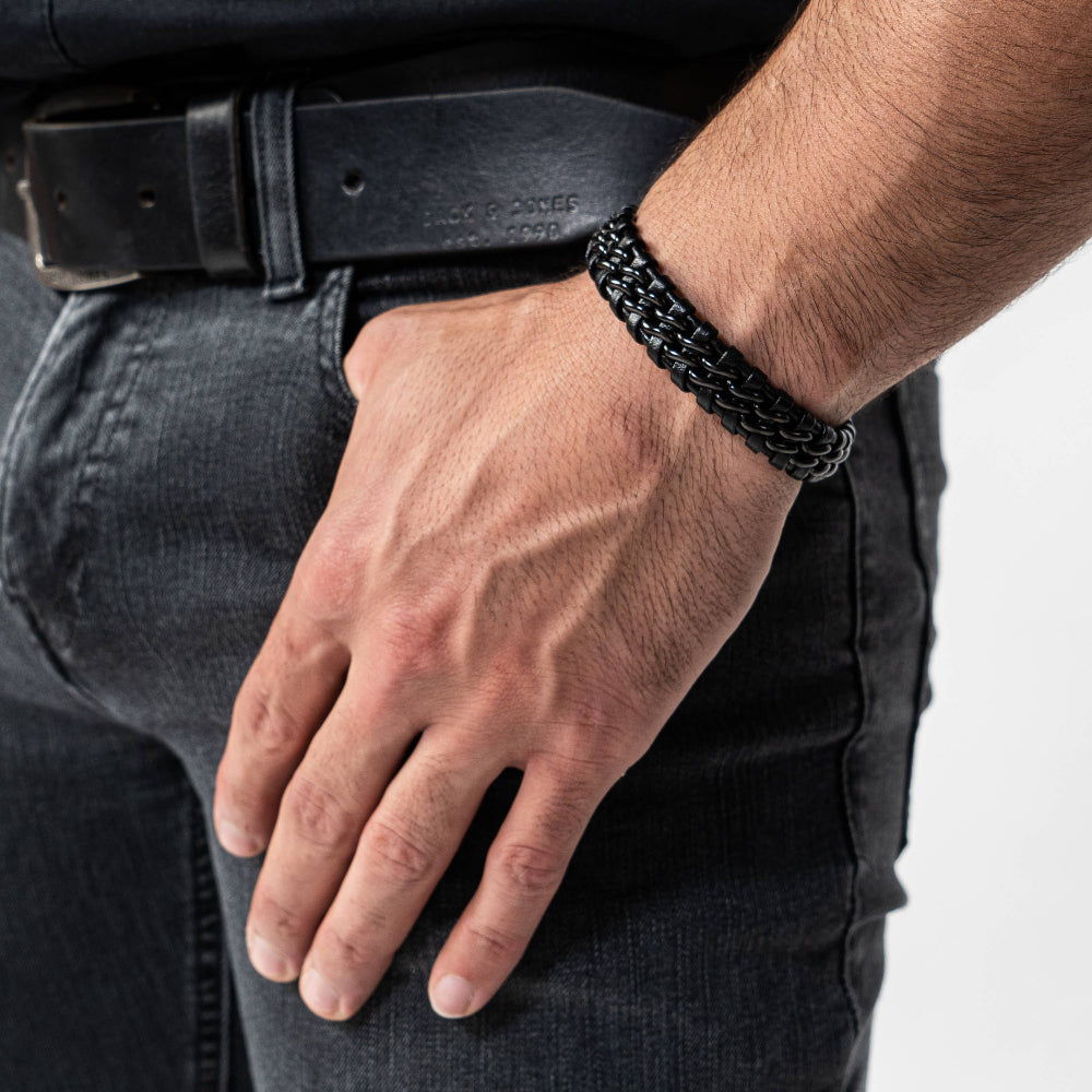 Læder Armbånd „Steel“ - All Black