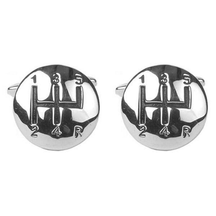 Gear Lever Rhodium Plated Cufflinks - UK Cufflinks