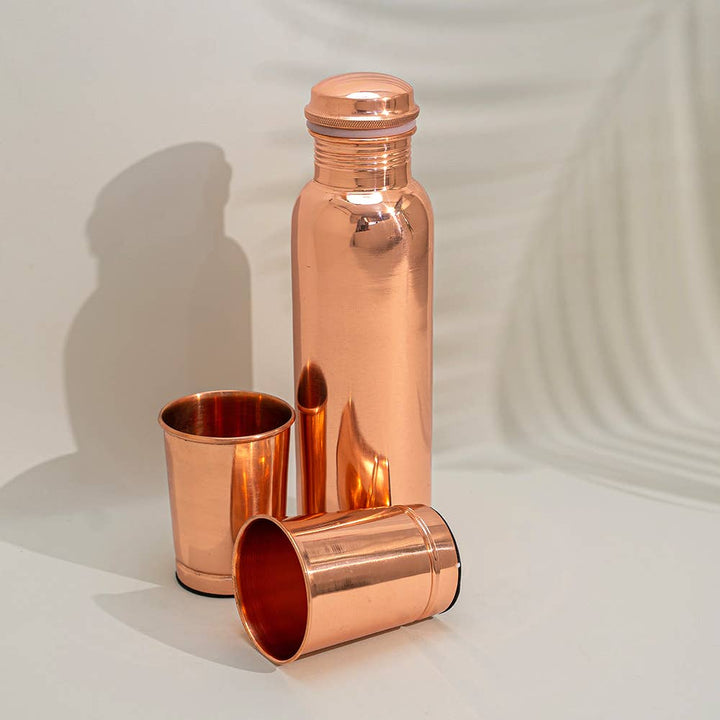 Ren Kobbersæt: Flaske (1 l) + 2 Bægre (300 ml) Glat - Bartender Gear fra Ayurveda Specialist B.V. hos The Prince Webshop