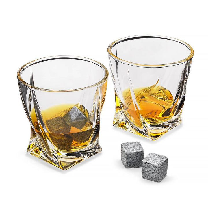 2 stk Twisted Whiskey Glass - med 4 issten