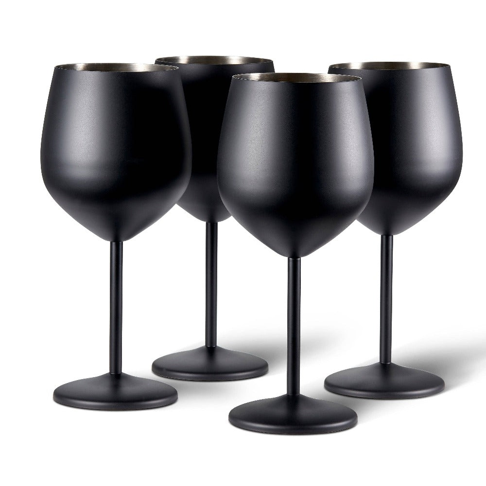 4 Matte Black Wine Glasses -  fra Oak & Steel hos The Prince Webshop