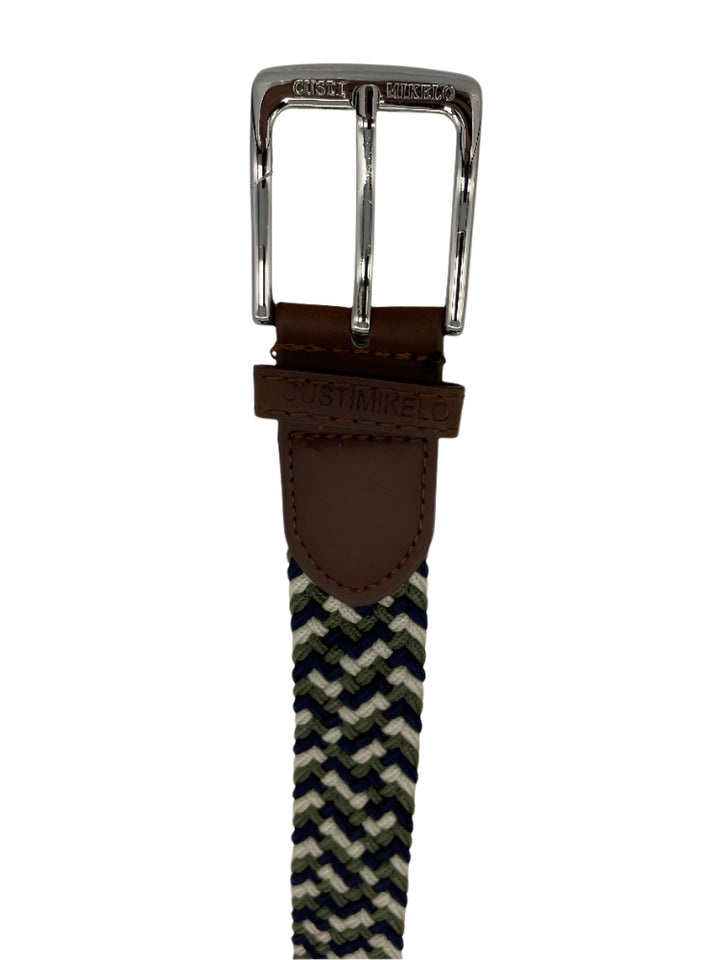 Custi Mikelo Kaki-Beige-Sort Flettet Elastisk Bælte - Bælte fra Custi Mikelo hos The Prince Webshop