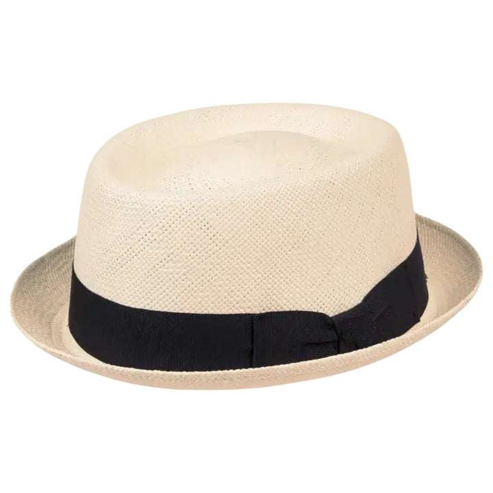 MJM LEO Pork Pie Panama Strå Hat - Natur / Sort - Hat fra MJM Hats hos The Prince Webshop