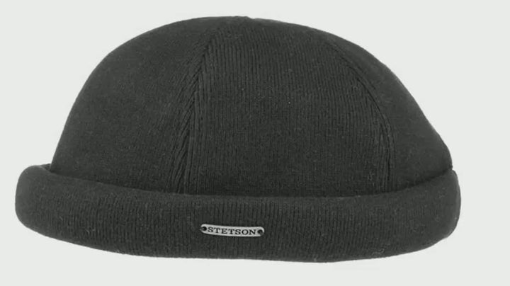 Stetson Black Docker Cap/Hat in Knitted Cotton