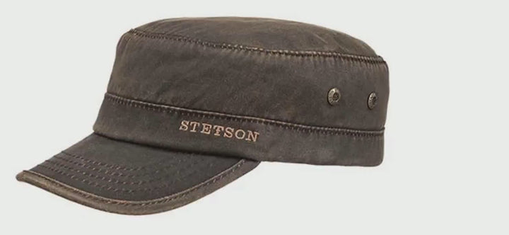 Stetson Oilskin Look Stetson Army Cap with Lining - Brown