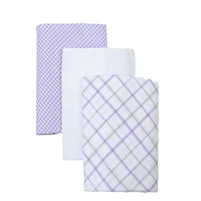 3 stk. BOX Solid & Plaid Lavender Lommetørklæder i 100% Bomuld