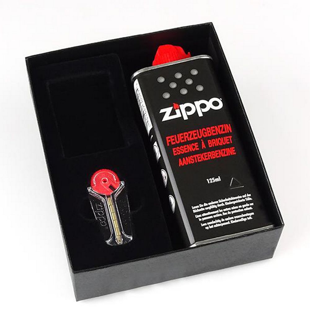 Original Gaveæske til Zippo Lighter med Benzin & Sten