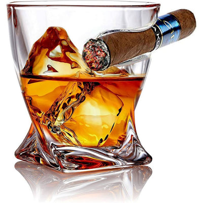 WHISKY ROCK BOX med Cigarholder Glas, Sten, Tang og Cigarklipper - Whiskey Glas fra Bezrat Barware USA hos The Prince Webshop