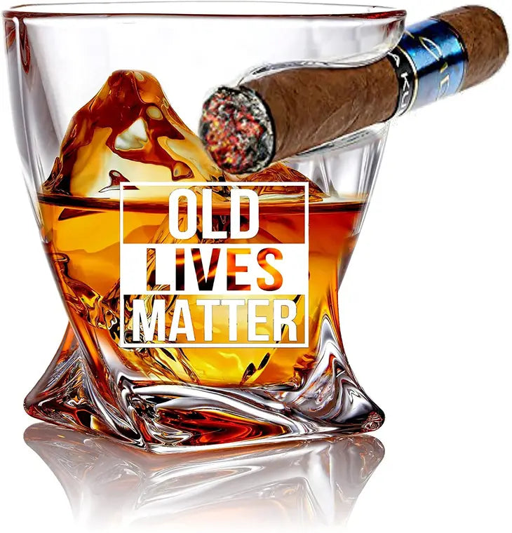 2 Stk Cigar Holder Glas - Old Lives Matter Whiskey Tumbler - Whiskey Glas fra Bezrat Barware USA hos The Prince Webshop