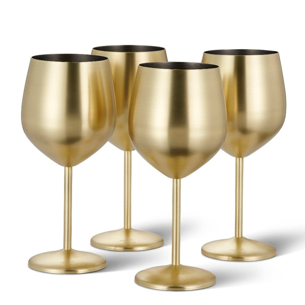 Oak & Steel - 4 Matte Gold Wine Glasses - Rustfrit Stål - Vin Glas fra Oak & Steel hos The Prince Webshop