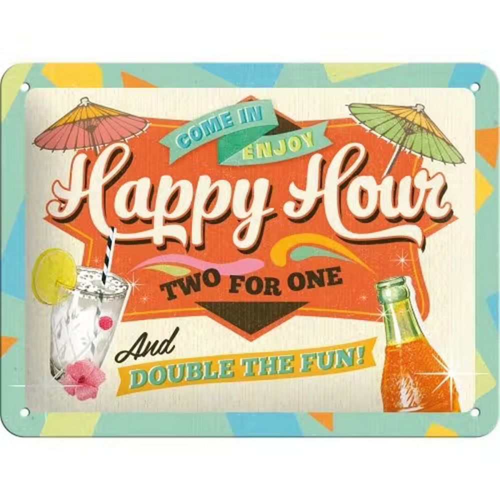 Retroworld Metalskilt HAPPY HOUR - 20 x 15 cm - Metalskilt fra Retroworld hos The Prince Webshop