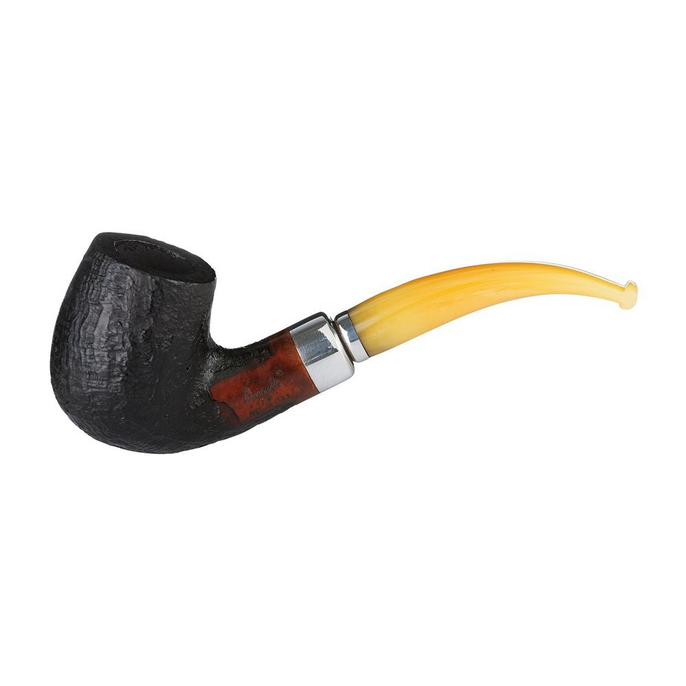 Angelo Lux Pipe - Black Rustic Bruyere - Bent with Ring