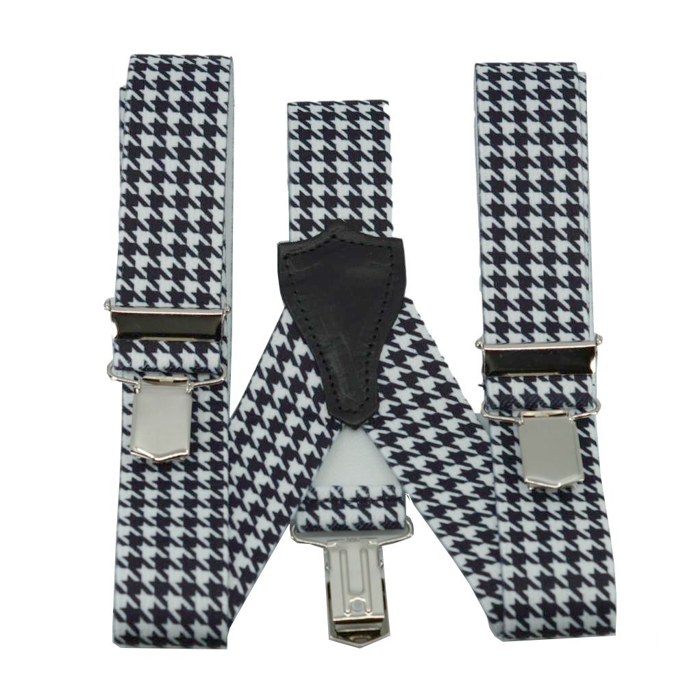 Ternede Brede Herre Seler med Houndstooth Motiv - Y Ryg & Clips - Seler fra SCANBELT Shooster hos The Prince Webshop