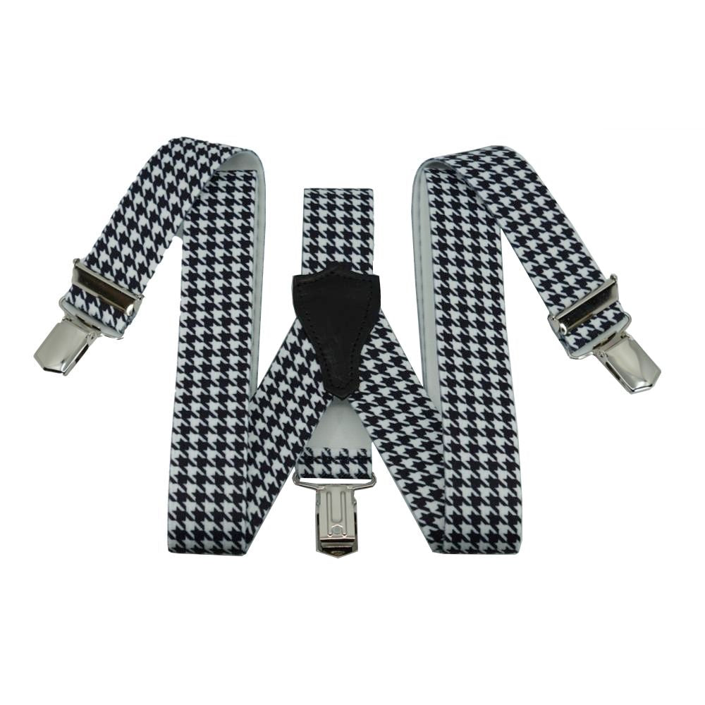 Ternede Brede Herre Seler med Houndstooth Motiv - Y Ryg & Clips - Seler fra SCANBELT Shooster hos The Prince Webshop