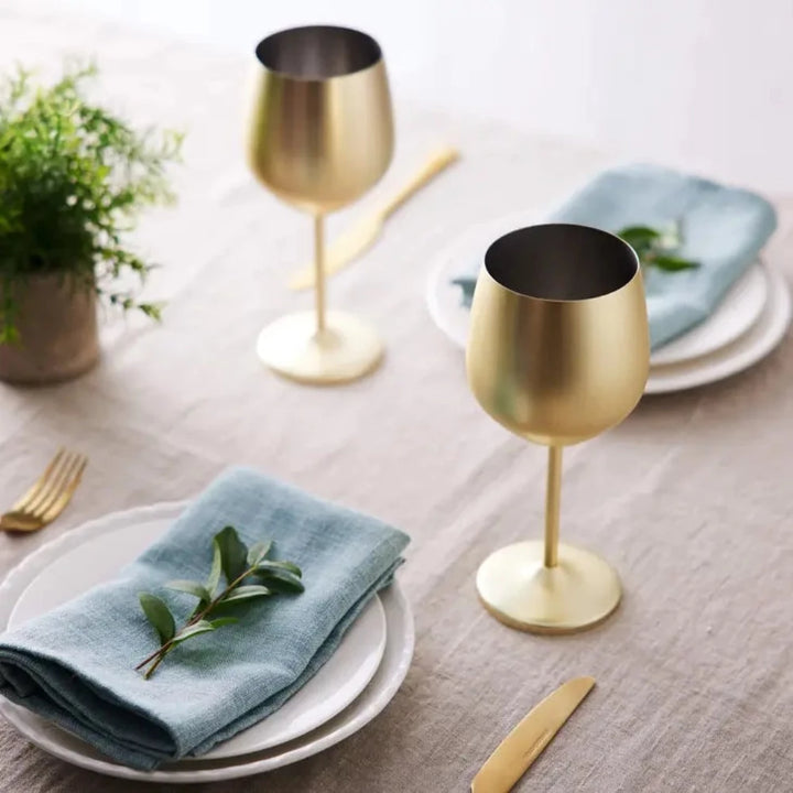 Oak & Steel - 4 Matte Gold Wine Glasses - Rustfrit Stål - Vin Glas fra Oak & Steel hos The Prince Webshop