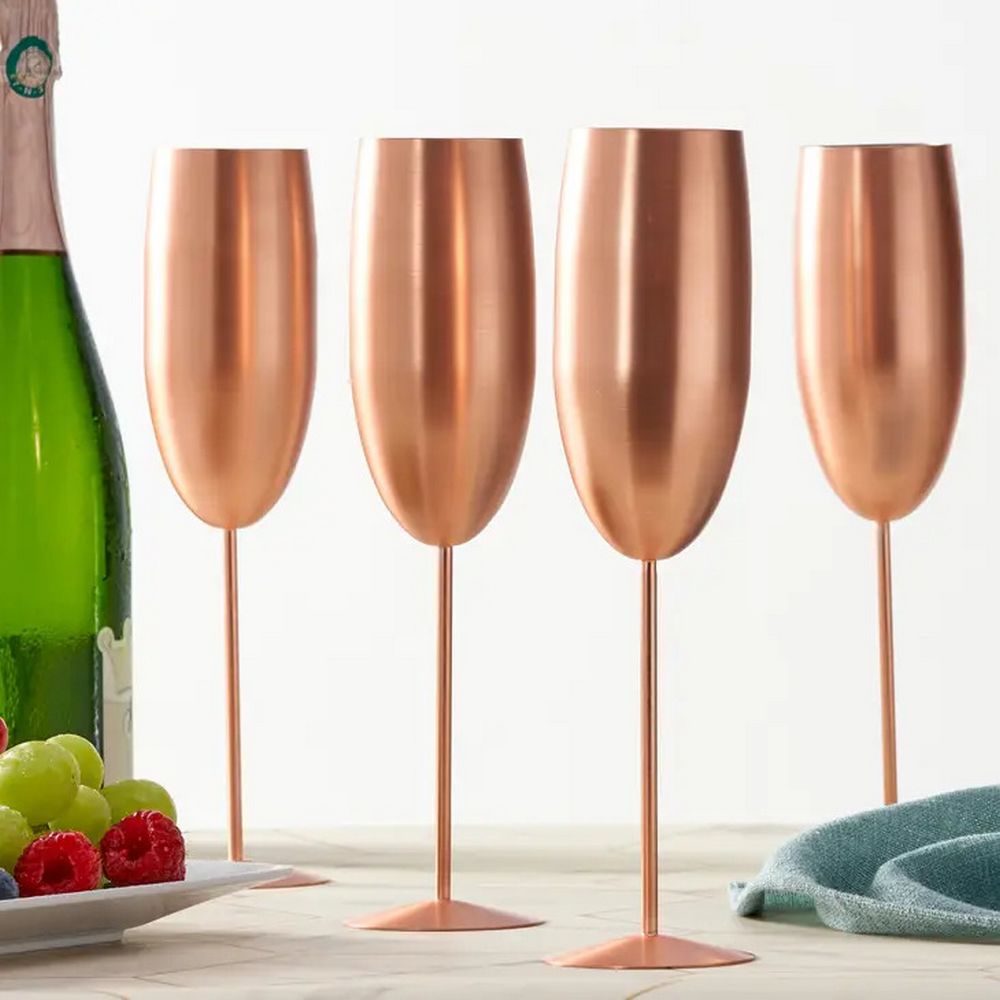 Oak & Steel - 4 Matte Rose Gold Champagne Flutes - Champagne Glas fra Oak & Steel hos The Prince Webshop