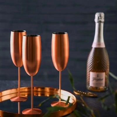 Oak & Steel - 4 Matte Rose Gold Champagne Flutes - Champagne Glas fra Oak & Steel hos The Prince Webshop