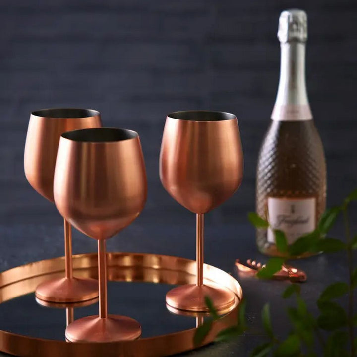 Oak & Steel - 4 Matte Rose Gold Wine Glasses - Rustfrit Stål - Vin Glas fra Oak & Steel hos The Prince Webshop