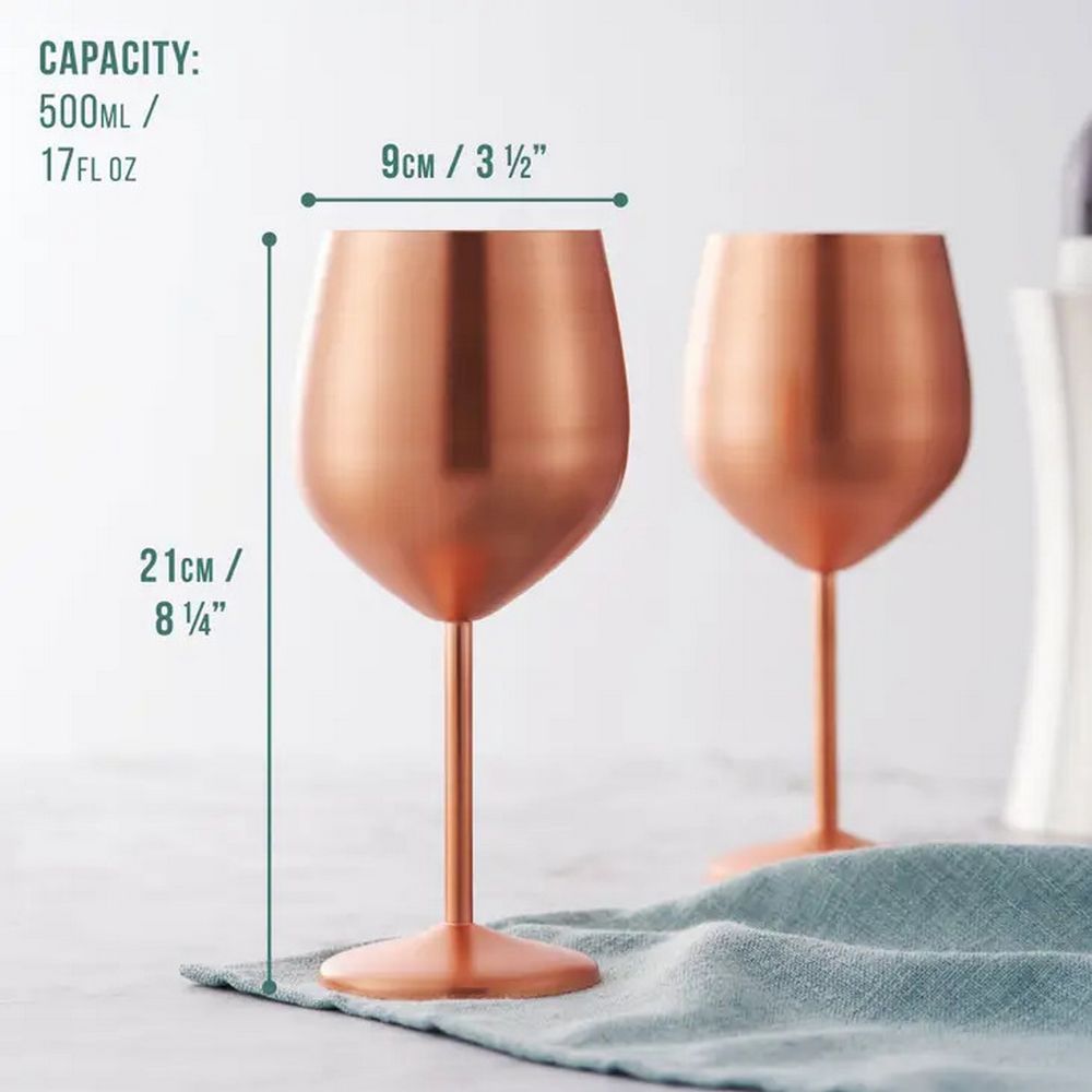 Oak & Steel - 4 Matte Rose Gold Wine Glasses - Rustfrit Stål - Vin Glas fra Oak & Steel hos The Prince Webshop