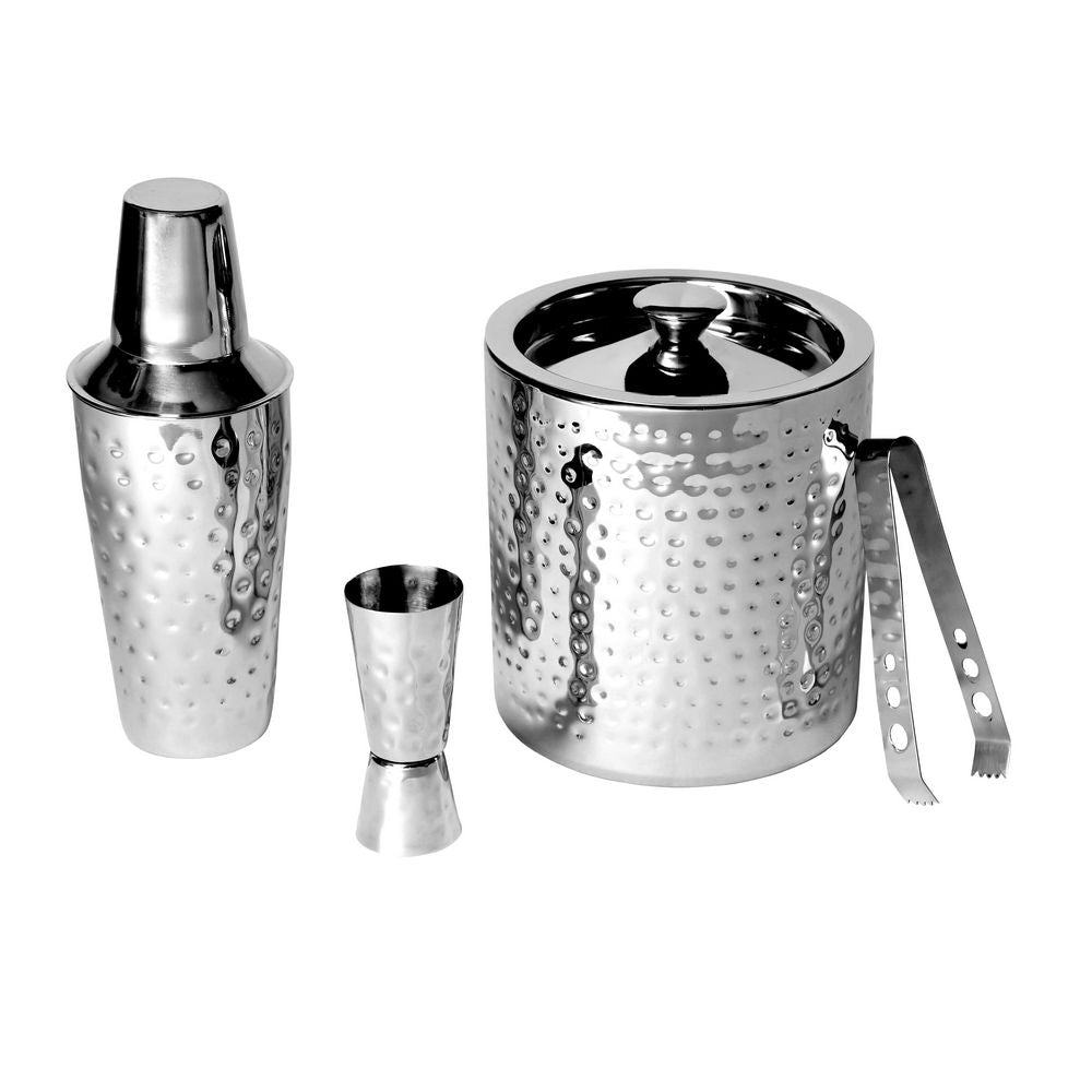 Godinger 4 Piece Hammered Bar Set - Rustfrit Stål Barsæt - Bar Sæt fra Godinger USA hos The Prince Webshop