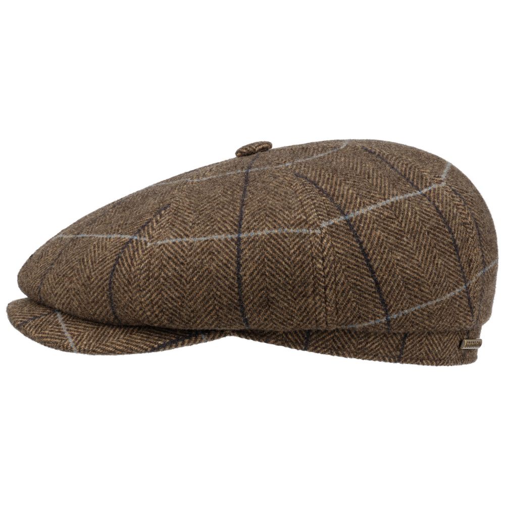 Stetson Hatteras Wool Brown Herringbone Sixpence Flat Cap - XL (61 cm) - Flat Cap fra Stetson hos The Prince Webshop