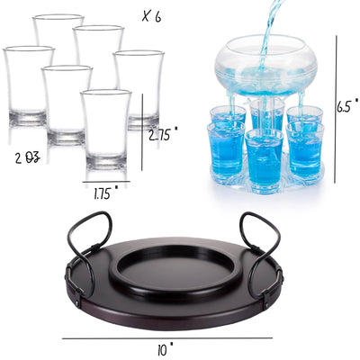 6 Shot Glass Dispenser Gift Set - Mahogany Tray Drinking Set - Shotglas fra Bezrat Barware USA hos The Prince Webshop