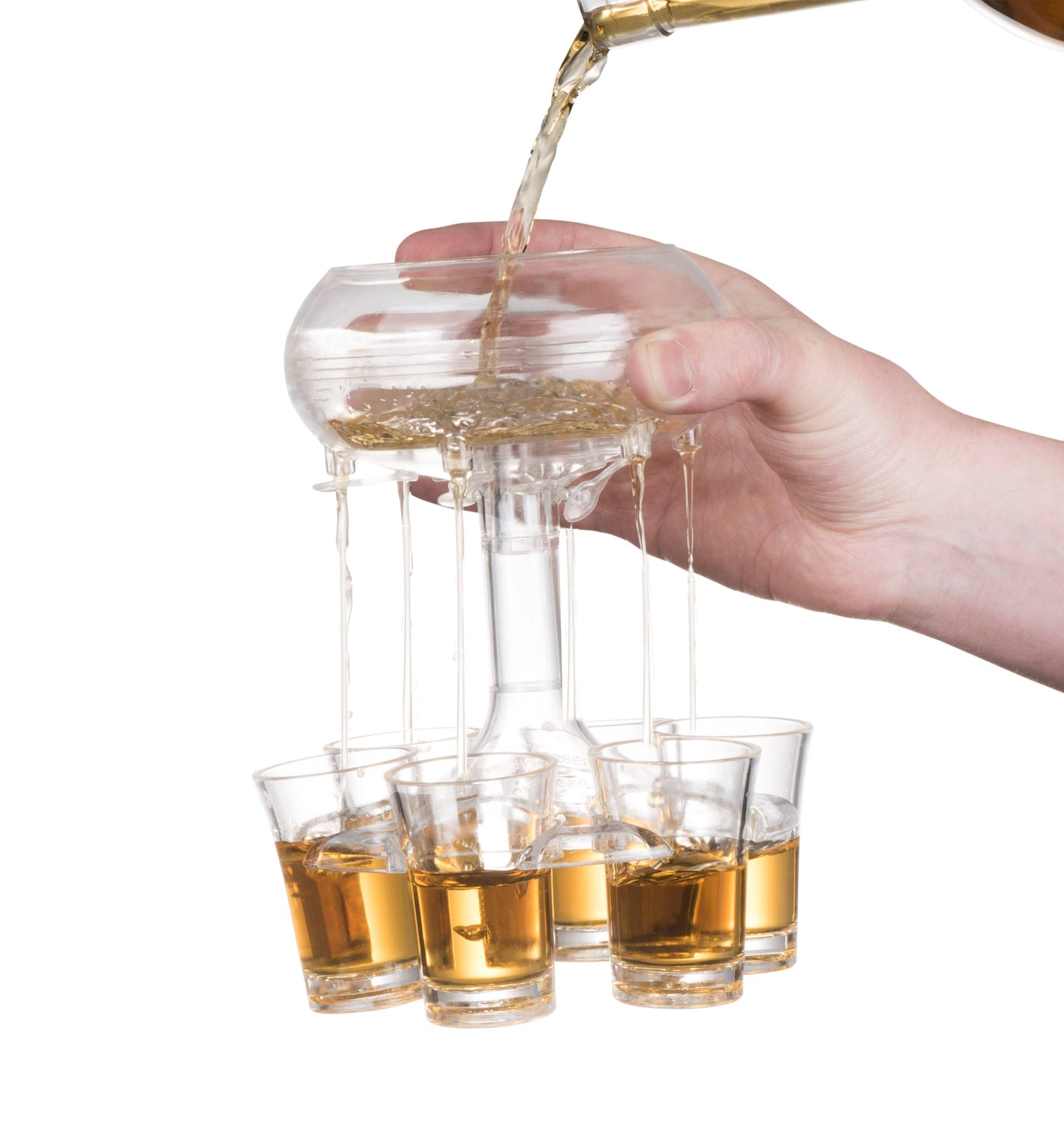 6 Shot Glass Dispenser Gift Set - Mahogany Tray Drinking Set - Shotglas fra Bezrat Barware USA hos The Prince Webshop
