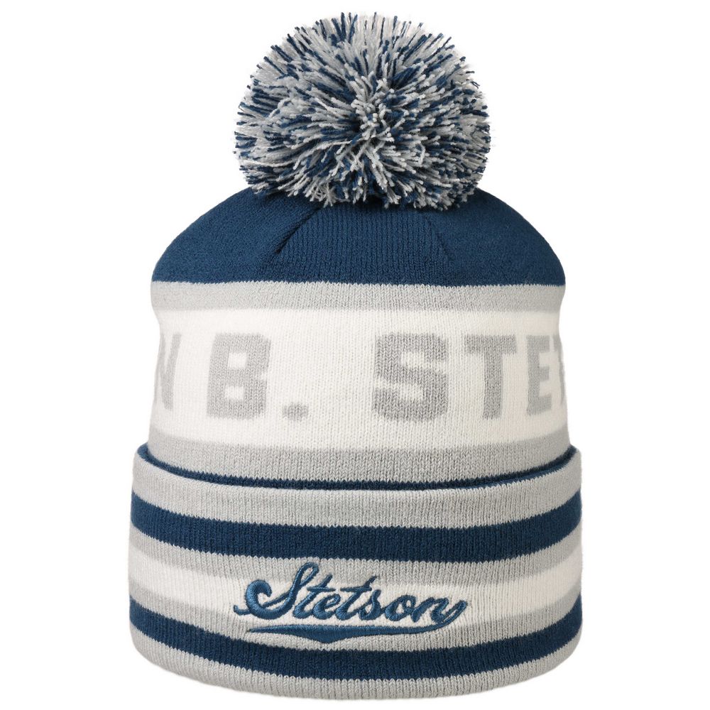 Stetson Signature Beanie Pompom Hue - Blå - Hue fra Stetson hos The Prince Webshop