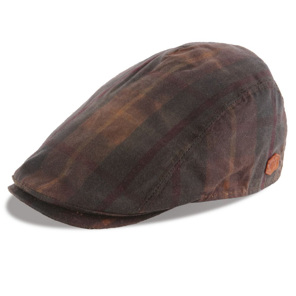 MJM BANG Wax Cotton Brown Check Flat Cap -  Vandtæt Sixpence - Flat Cap fra MJM Hats hos The Prince Webshop
