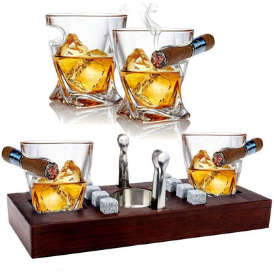 WHISKY & CIGAR STAND med Glas, Sten, Tænger & Askebæger - Whiskey Glas fra Bezrat Barware USA hos The Prince Webshop