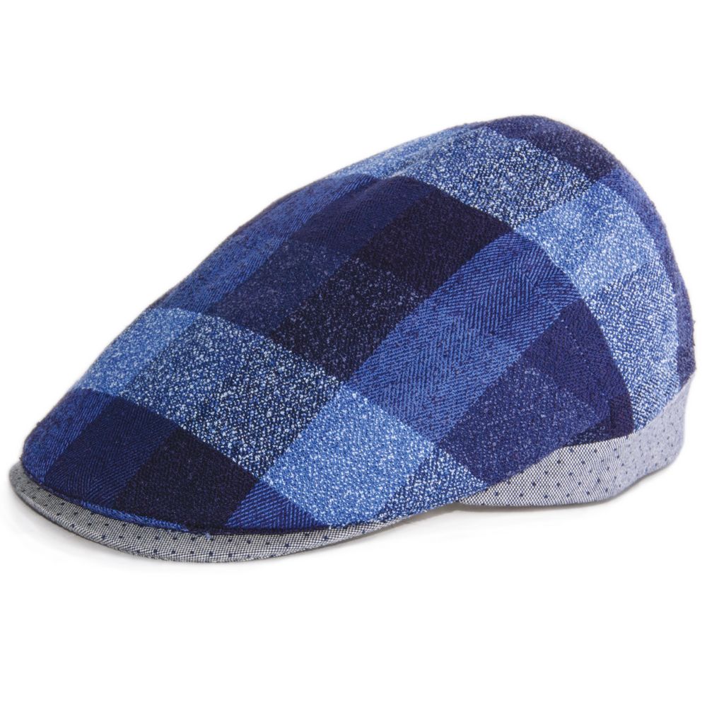 MJM Hugo Linen Flat Cap - Blå Ternet Sixpence - Flat Cap fra MJM Hats hos The Prince Webshop