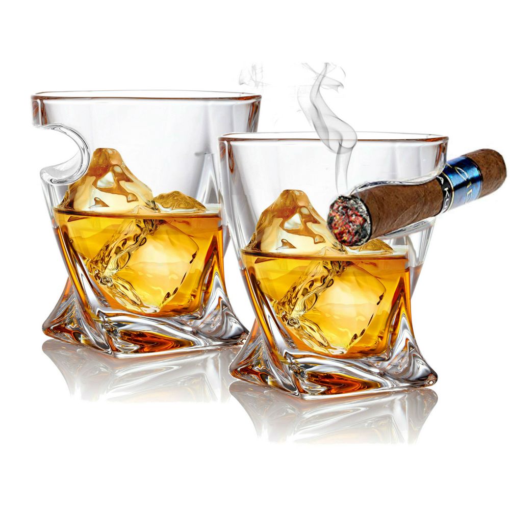 2 Stk. Cigar Holder Glasses - Old Fashioned Whiskey Tumbler - Whiskey Glas fra Bezrat Barware USA hos The Prince Webshop