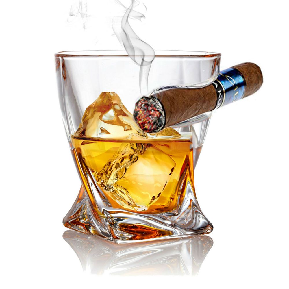 2 Stk. Cigar Holder Glasses - Old Fashioned Whiskey Tumbler - Whiskey Glas fra Bezrat Barware USA hos The Prince Webshop