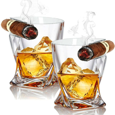 2 Stk. Cigar Whiskey Glasses - Old Fashioned Twist Whiskey Glass - Whiskey Glas fra Bezrat Barware USA hos The Prince Webshop