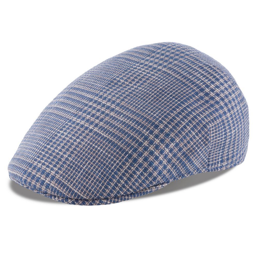 MJM Country Sixpence - Linen/Cotton 44 Blue Check - Flat Cap fra MJM Hats hos The Prince Webshop
