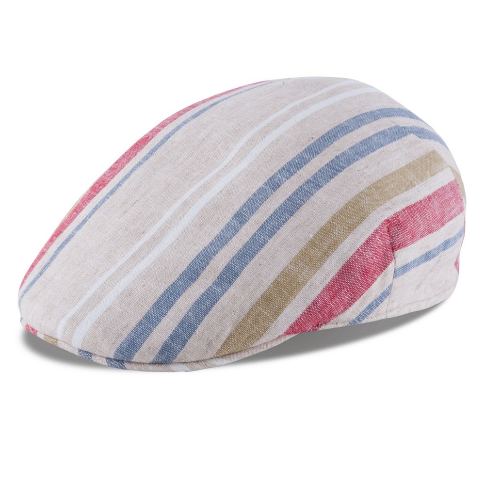 MJM Country Sixpence - Linen/Cotton Beige Stripe - Flat Cap fra MJM Hats hos The Prince Webshop
