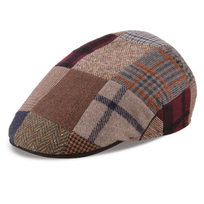 MJM Country Sixpence New Wool Mix Patchwork Leather - Flat Cap fra MJM Hats hos The Prince Webshop
