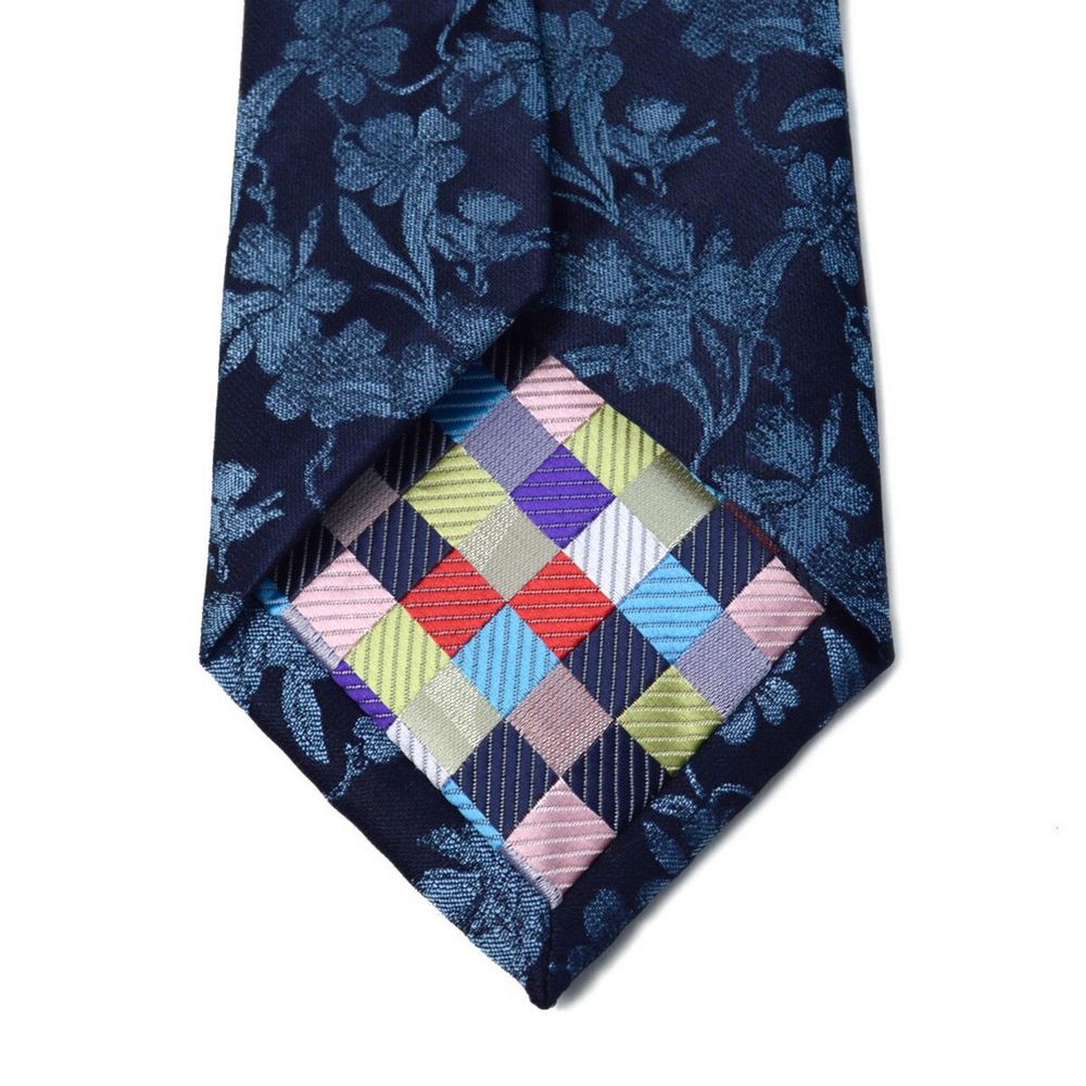 Blåtonet Floralt Slips + Pyntelommetørklæde - Slips fra Laurant Bennet Milano hos The Prince Webshop