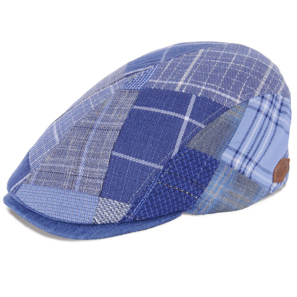 MJM Daffy 3 Flat Cap - Linen MIx Blå Patchwork Sixpence - Flat Cap fra MJM Hats hos The Prince Webshop