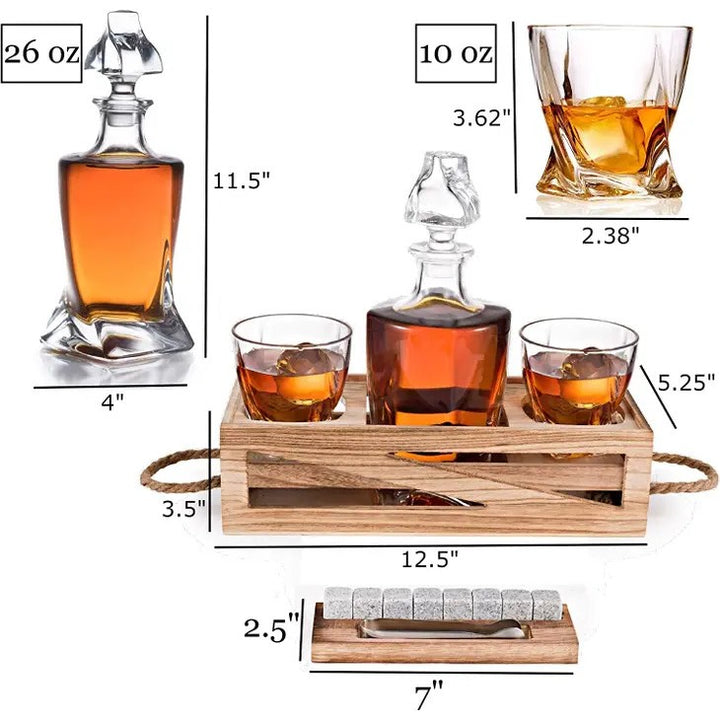 Bezrat - Decanter and Whiskey 2 Glasses with Chilling Rocks Stones - Whiskey Karaffel fra Bezrat Barware USA hos The Prince Webshop