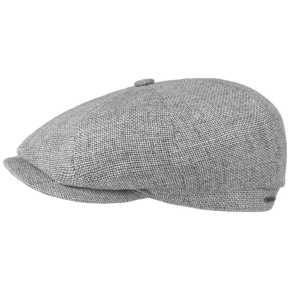 Stetson Hatteras Gråmeleret Virgin Wool/Linen Sixpence Flat Cap - M (57 cm) - Flat Cap fra Stetson hos The Prince Webshop