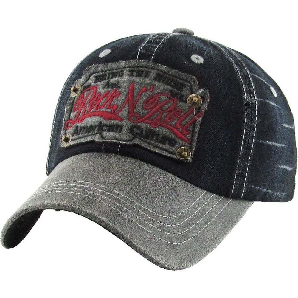 ROCK N ROLL VINTAGE BALLCAP - SORT DENIM - Baseball Cap fra Ethos hos The Prince Webshop