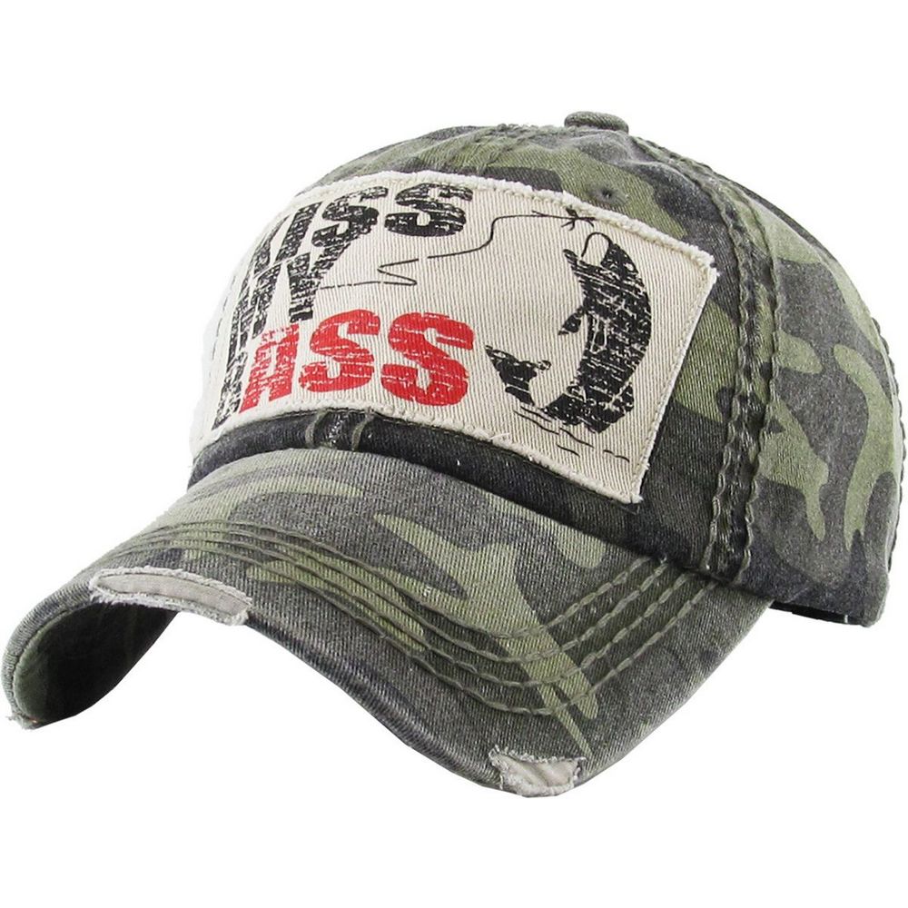 KISS MY BASS Vintage Ballcap - Grøn Camo - Baseball Cap fra Ethos hos The Prince Webshop