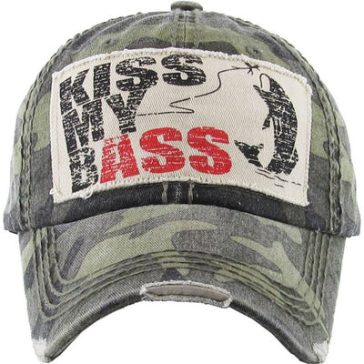 KISS MY BASS Vintage Ballcap - Grøn Camo - Baseball Cap fra Ethos hos The Prince Webshop