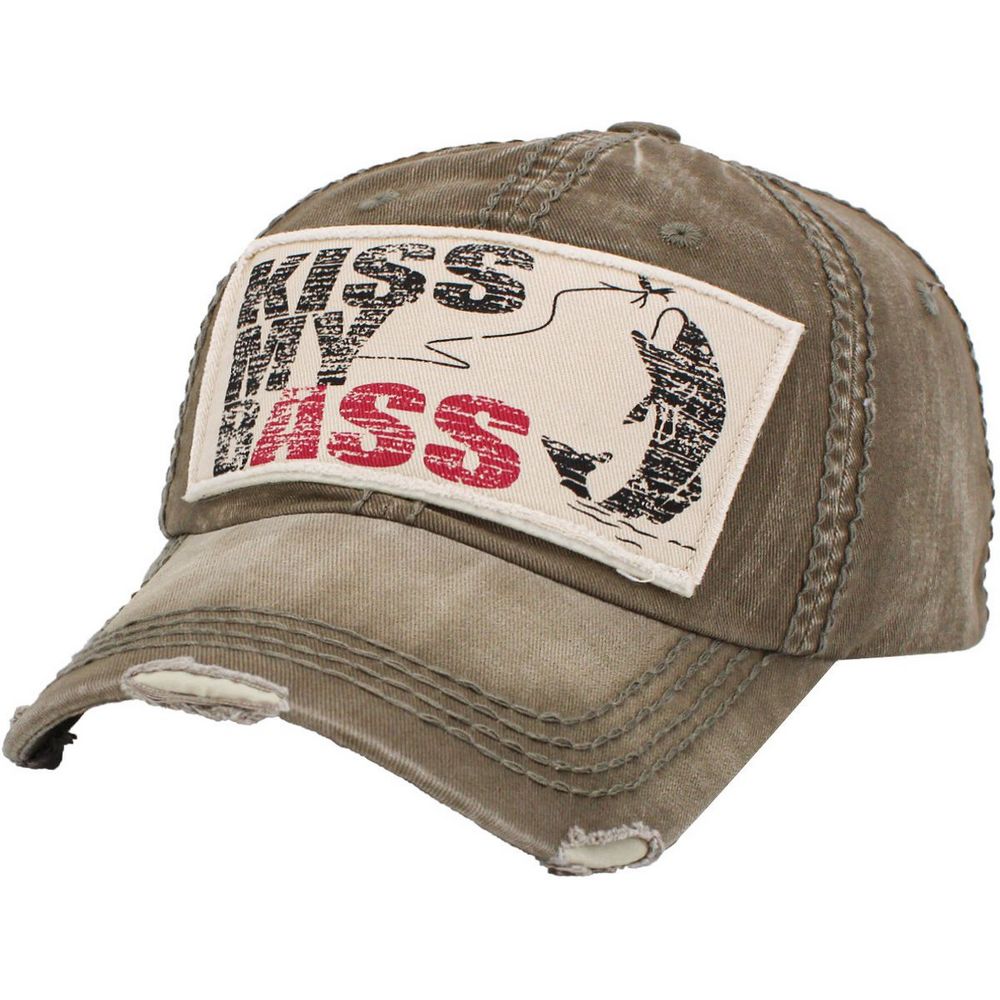 KISS MY BASS Vintage Ballcap - Khaki/Oliven - Baseball Cap fra Ethos hos The Prince Webshop