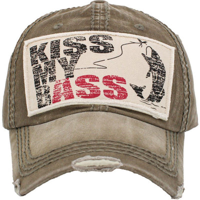 KISS MY BASS Vintage Ballcap - Khaki/Oliven - Baseball Cap fra Ethos hos The Prince Webshop