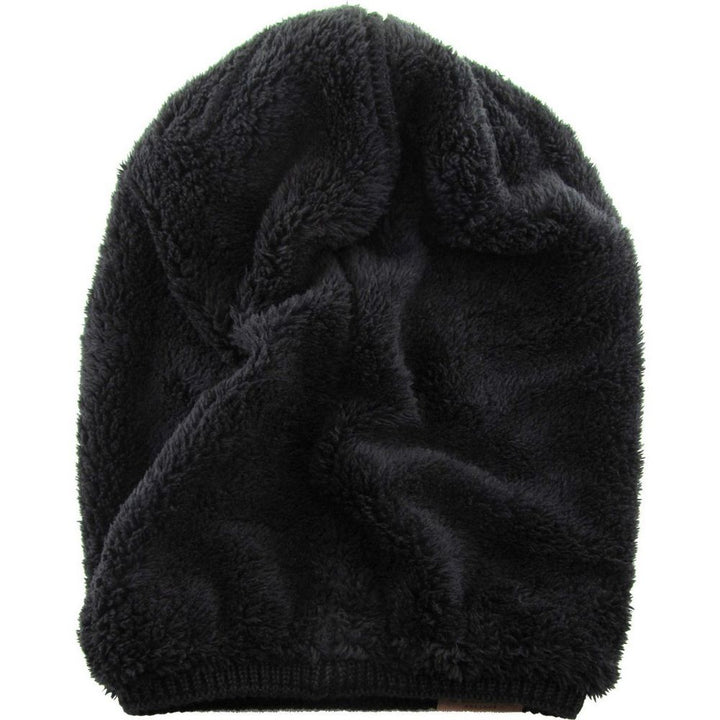 THICK OVERSIZED SLOUCH BEANIE SHERPA FLEECE LINED - Sort Hue - Hue fra Ethos hos The Prince Webshop